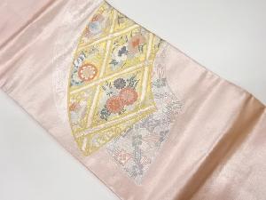 リサイクル 地紙に花々模様織出し名古屋帯